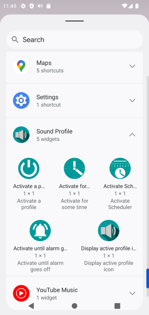 Widget list for Sound Profile